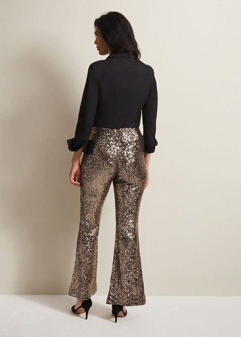 Phase Eight Karmia Gold Sequin Flareds Trousers Gold Canada | VAGQHJ-436